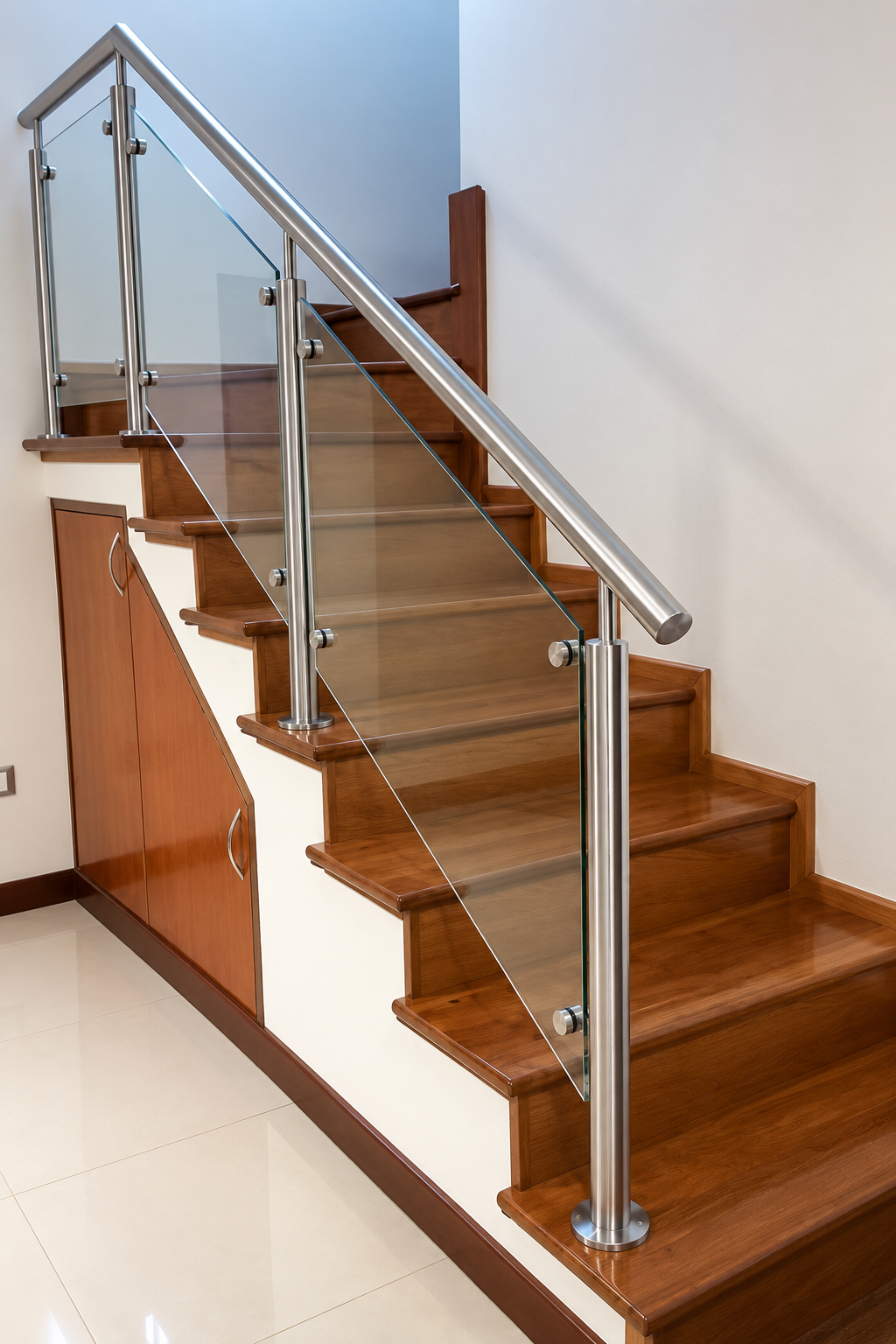 Baranda de acero inoxidable y vidrio para escalera
